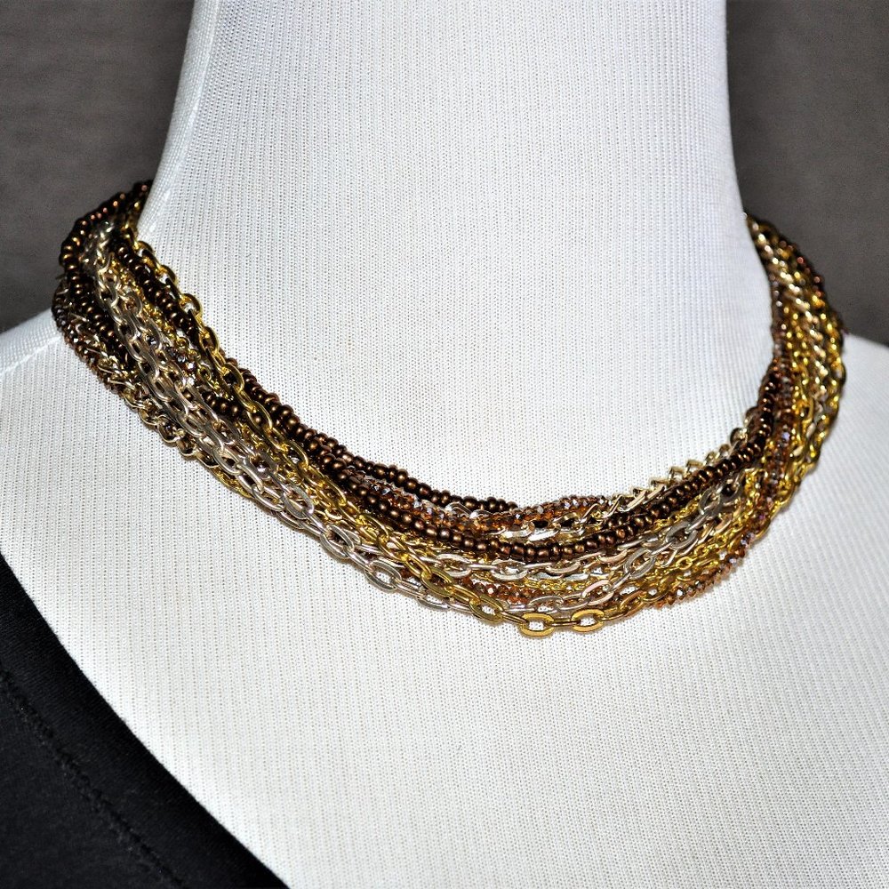 Starfish Project Multi-Layered Chain & Bead Necklace Gold/Silver/Brown